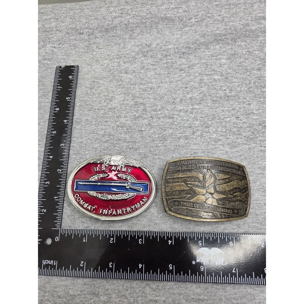 Lot of 2 Vintage US Army Disabled Veteran Red White Blue Brass Belt Buckles